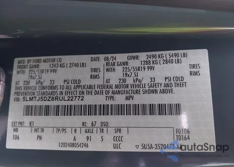 2024 Lincoln Corsair Grand Touring z USA, uszkodzony, nr VIN 5LMTJ5DZ8RUL22772